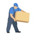 The man in the Moving service carries a big box. Vector illustration isolated on white background Royalty Free Stock Photo