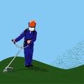 Man mowing grass