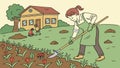 Man mowing lawn with push mower, manual lawn care, garden exercise vector design Generative AI