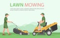 Man mowing the lawn with yellow lawn mower