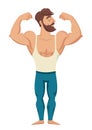 The man with the muscles. bearded, muscular jock in jeans. Posing bodybuilding. vector illustration