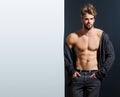 Man Muscular Torso. Sexy body. Muscle and Power Athletic Gay Posing Naked. Strong and Sensual. Sexy Man. Nude guy. Gay Royalty Free Stock Photo