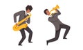 Man Musician Character Performing Music Playing Saxophone and Trumpet Vector Set Royalty Free Stock Photo