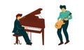 Man Musician Instrumentalist Performing Music Playing Musical Instrument Vector Set