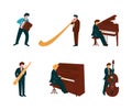 Man Musician Instrumentalist Performing Music Playing Musical Instrument Vector Set Royalty Free Stock Photo