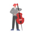 Man Musician Playing Flute Cello, Classical Music Performer Character with Musical Instrument Flat Style Vector Royalty Free Stock Photo