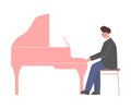 Man Musician Playing Grand Piano, Classical Music Male Performer Character with Musical Instrument Flat Style Vector Royalty Free Stock Photo