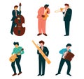 Man Musician Playing Musical Instrument Performing on Stage Vector Set Royalty Free Stock Photo