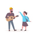 Man musician singing and playing guitar woman dancing couple having fun together musical relax concept male female Royalty Free Stock Photo