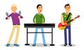 Man Musicians Playing Musical Instruments And Singing On Stage Vector Illustration Set Royalty Free Stock Photo