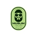 man muslim style head cap bearded sunglasses vintage badge logo design vector