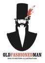 Man with mustache and sideburns, in the old style, wearing a top hat decorated with flowers and feathers Royalty Free Stock Photo