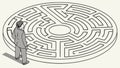 Man navigating a labyrinth, symbolic challenge and problem-solving, intricate maze journey, vector design Generative AI Royalty Free Stock Photo