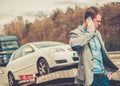 Man near his broken car Royalty Free Stock Photo