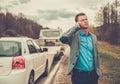 Man near his broken car Royalty Free Stock Photo