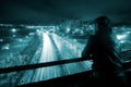 Man in night urban scene Royalty Free Stock Photo