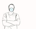 Man with no face in medical mask with arms crossed over his chest, Hand drawn portrait, Coronavirus Royalty Free Stock Photo