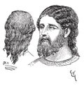 Man of noble hairstyle, vintage engraving