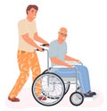 Man nurse care for old senior person vector