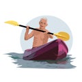 A man with an oar in the boat. Royalty Free Stock Photo