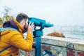 Man at observation deck enjoy view of the city Royalty Free Stock Photo