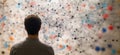 Man observing intricate network of connections and nodes, representing complex data visualization and relationships in Royalty Free Stock Photo