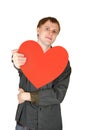 man offer red paper heart, isolated Royalty Free Stock Photo