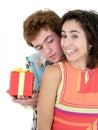 Man Offering Present to Girlfriend Royalty Free Stock Photo