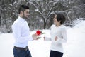 Man offering a rose to his girlfriend Royalty Free Stock Photo