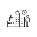 Man office building dollar icon. Element of overpopulation thin line icon