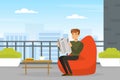 Man Office Worker Sitting in Armchair at Workspace and Reading Newspaper Vector Illustration Royalty Free Stock Photo