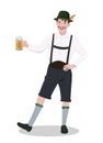 A man in oktoberfest costume holding a glass of beer. Isolated on white background. Vector graphics Royalty Free Stock Photo