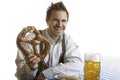 Man with Oktoberfest Pretzel and Beer Stein (Mass) Royalty Free Stock Photo
