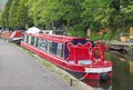 a man on the old barges at the narrow boats club gathering held on the may bank holiday on the rochdale canal at hebden bridge in Royalty Free Stock Photo