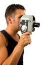 Man with old fashioned film camera Royalty Free Stock Photo