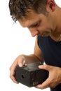 Man with old fashioned photo camera Royalty Free Stock Photo