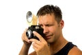 Man with old fashioned photo camera