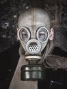 Man in an old gas mask closeup