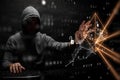Hacker hunting for code concept