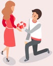 Man on one knee makes marriage proposal to his girlfriend. People in relationships before wedding