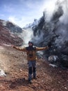 Person walks in crater of Avachinsky volcano