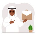 A man with an open envelope with a letter. Empty sheet of paper for text template. Mail concept. Sending a message