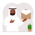 A man with an open envelope with a letter. Empty sheet of paper for text template. Mail concept. Sending a message
