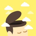 A man with open head surround with cloud like to open his mind