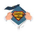 Man open shirt to show `supermom text ` supermom concept - vector