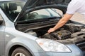 Man opening car bonnet Royalty Free Stock Photo