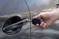 Man opening car door with key Royalty Free Stock Photo