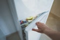 Man opening door of refrigerator Royalty Free Stock Photo