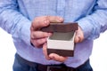 Man opening gift box, making surprise close up Royalty Free Stock Photo