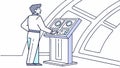 Man Operating Futuristic Control Panel, Tech Interface, vector design Generative AI Royalty Free Stock Photo